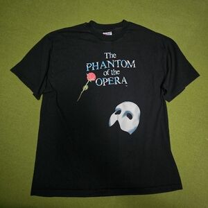 Vintage The Phantom of the Opera Black Graphic Tee with Mask & Rose